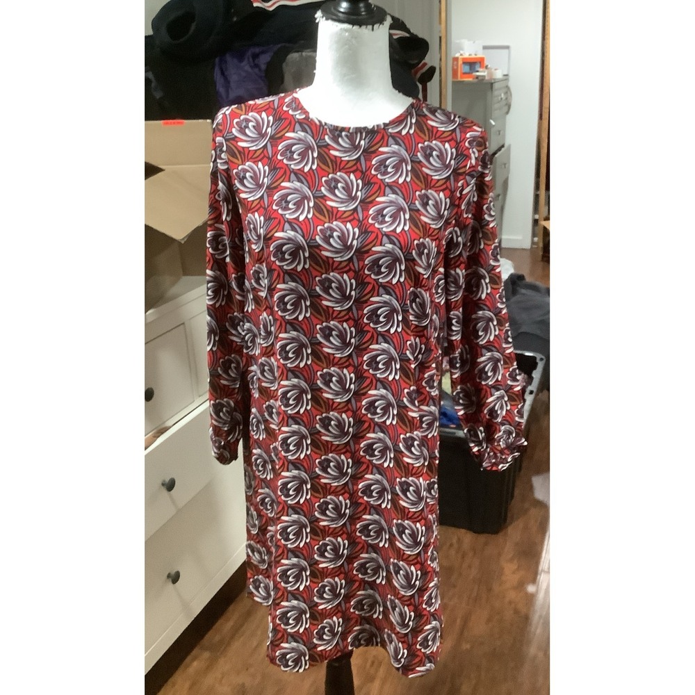 EUC Ann Taylor Loft Red, Floral Dress 3/4 Sleeve Size Small XS